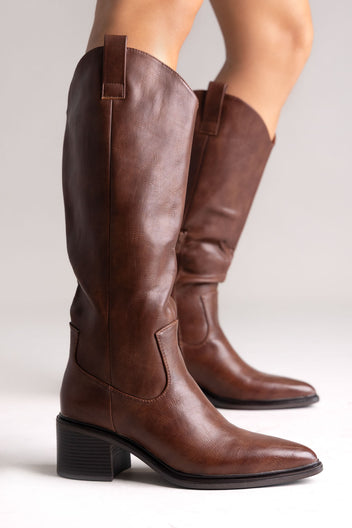 Cowboy Boots Low Heel - Brown Matte