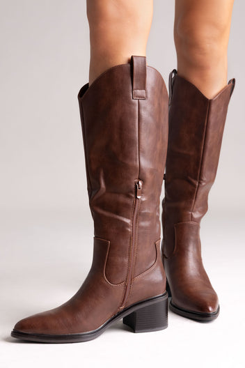 Cowboy Boots Low Heel - Brown Matte