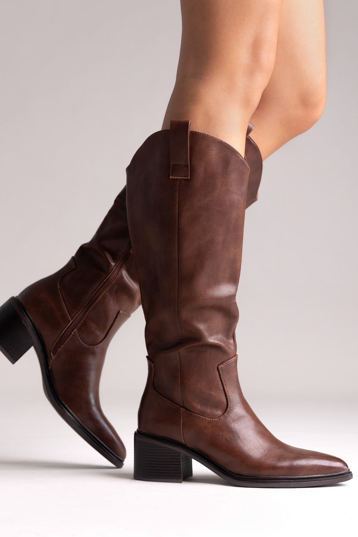 Cowboy Boots Low Heel - Brown Matte