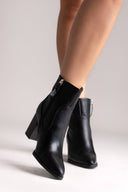 Μπότες αστραγάλου με χοντρό τακούνι - Μαύρο ματ