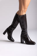 Block Heel Stretch Boots - Dark Brown Matte