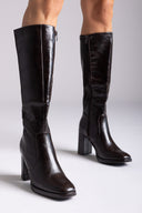 Block Heel Stretch Boots - Dark Brown Matte