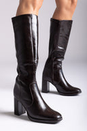 Block Heel Stretch Boots - Dark Brown Matte