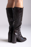 Block Heel Stretch Boots - Dark Brown Matte