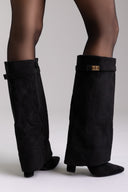 Μπότες με Γκέτα Ψηλό Τακούνι Τετράγωνο - Μαύρο Σουέτ