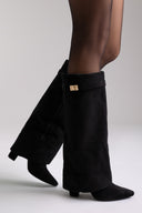 Gaiter Boots High Block Heel - Black Suede