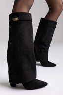 Gaiter Boots High Block Heel - Black Suede