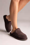 Χειμερινές παντόφλες με γούνα KELARA - Καφέ Σουέτ