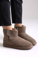 Fur Lined Ankle Boots Side Zip Kelara - Taupe Suede