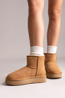 Μποτάκια KELARA με γούνα - Καμηλό Σουέτ