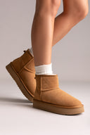 Μποτάκια KELARA με γούνα - Καμηλό Σουέτ
