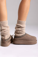 KELARA Fur Lined Winter Slippers - Taupe Suede