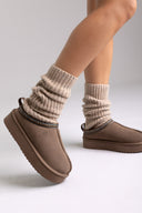 KELARA Fur Lined Winter Slippers - Taupe Suede