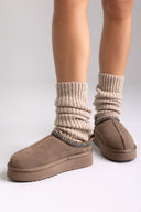 KELARA Fur Lined Winter Slippers - Taupe Suede