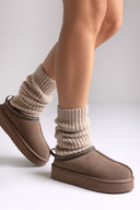 KELARA Fur Lined Winter Slippers - Taupe Suede