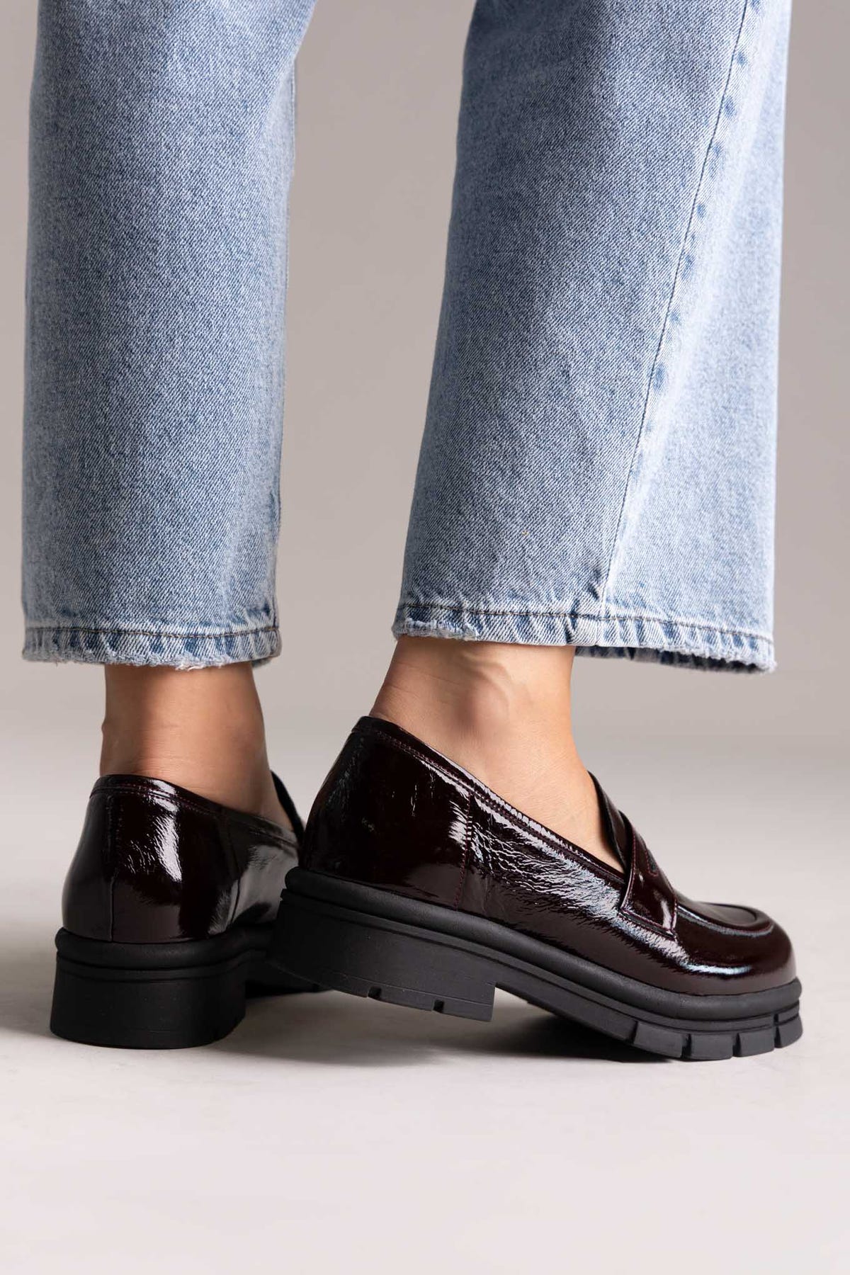Chunky Mocassins Lug sola - Bordeaux Patent