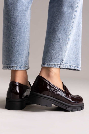 Chunky Mocassins Lug sola - Bordeaux Patent