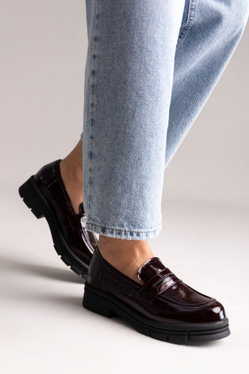 Chunky Mocassins Lug sola - Bordeaux Patent