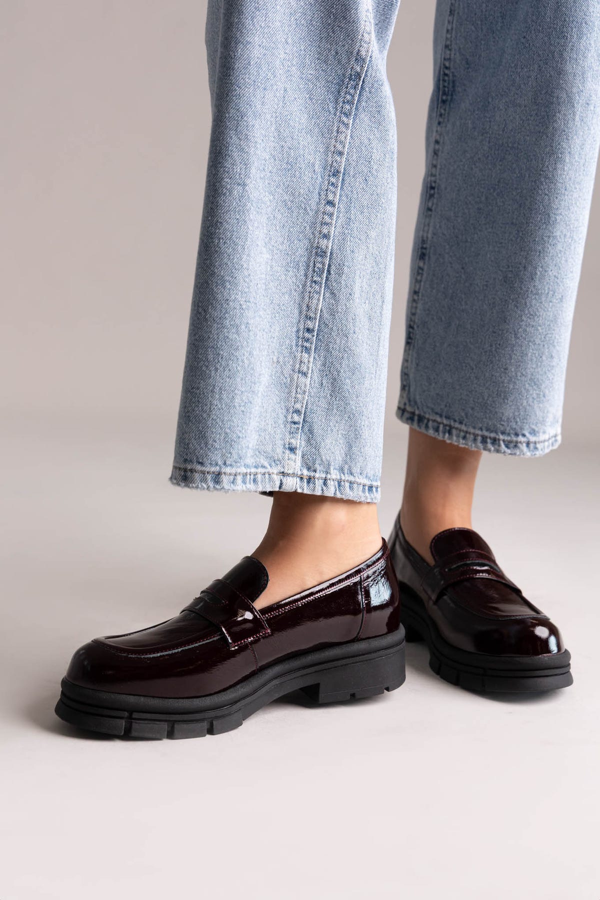Chunky Mocassins Lug sola - Bordeaux Patent