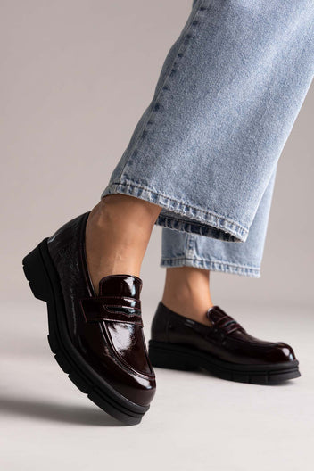Chunky Mocassins Lug sola - Bordeaux Patent