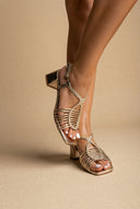 Strappy Sandals Low Block Heel - Gold