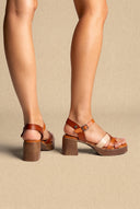 Platform Block Heel Sandals - Tan Matte