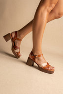 Platform Block Heel Sandals - Tan Matte