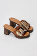 Block Heel Mules Oversized Buckle - Tan Matte-Block Heel Mules Oversized Buckle - Tan Matte
