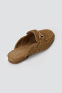 Διάτρητα Σουέντ Mules με Μεταλλική Αγκράφα - Κάμελ Σουέντ