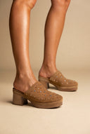 Clogs Studded Detail - Camel Suede