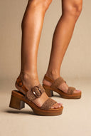 Platform Block Heel Sandals - Camel