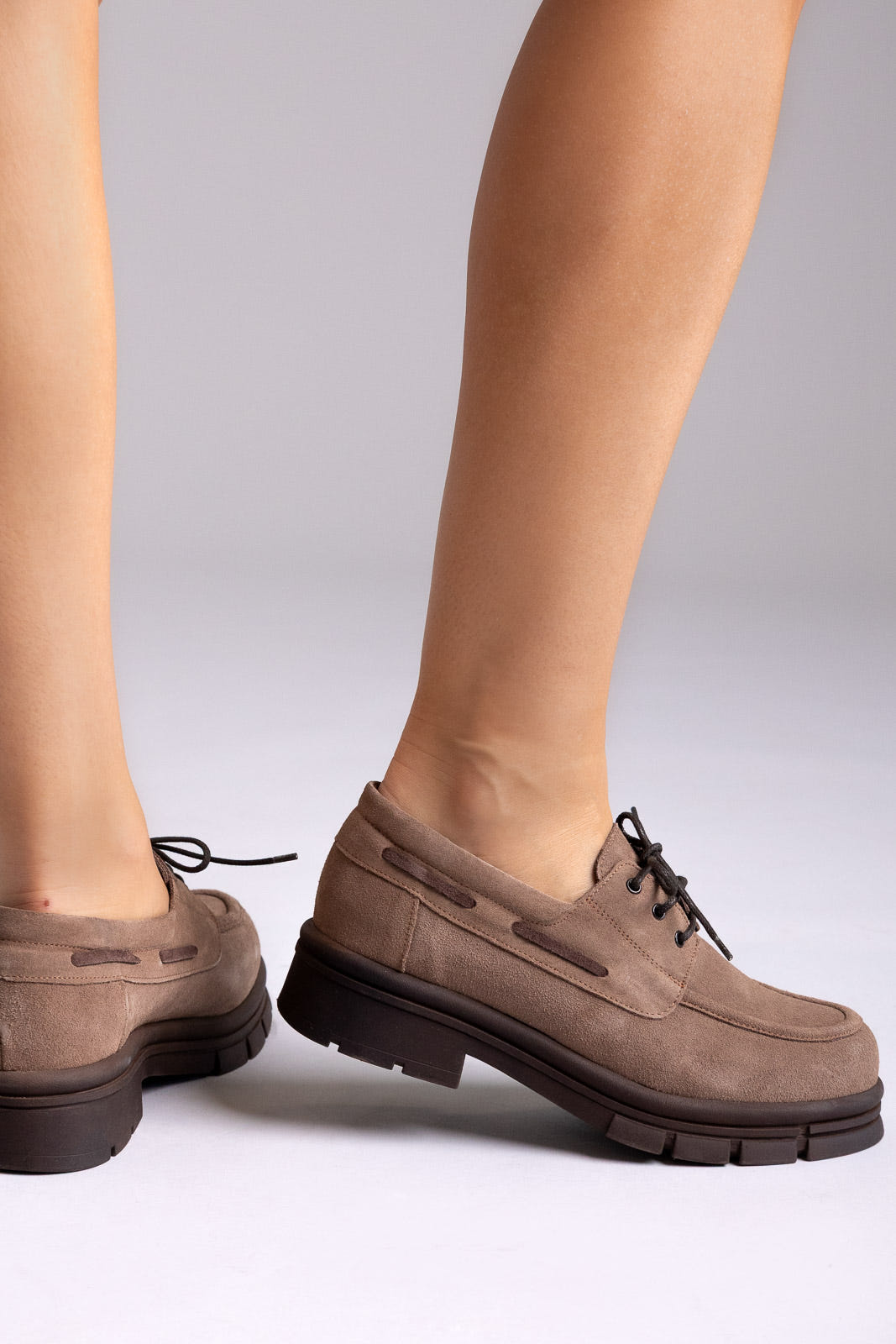 Chunky Sole Oxfords - Taupe Suede