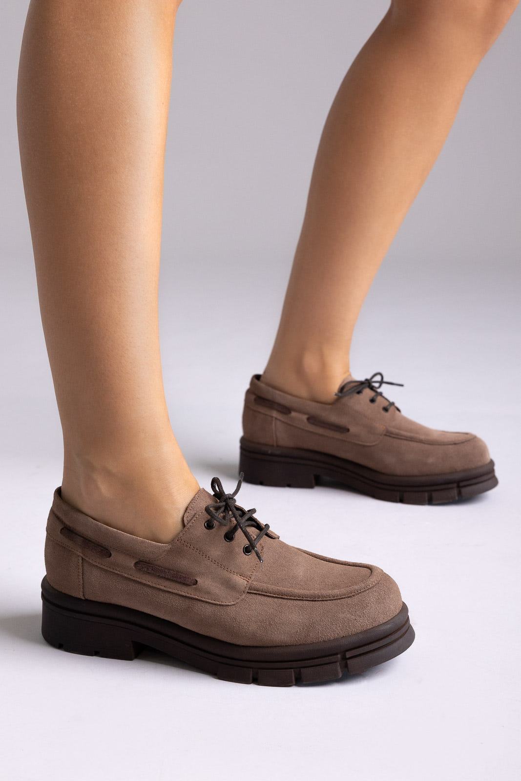 Chunky Sole Oxfords - Taupe Suede