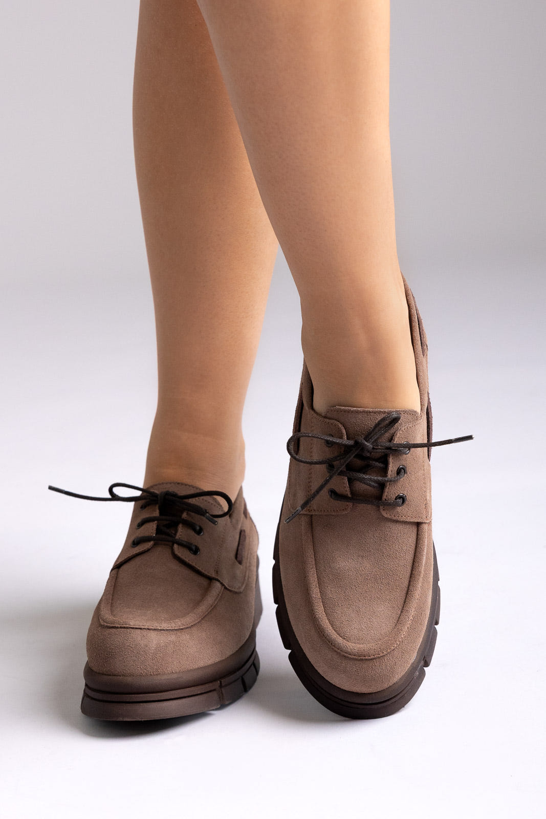 Chunky Sole Oxfords - Taupe Suede