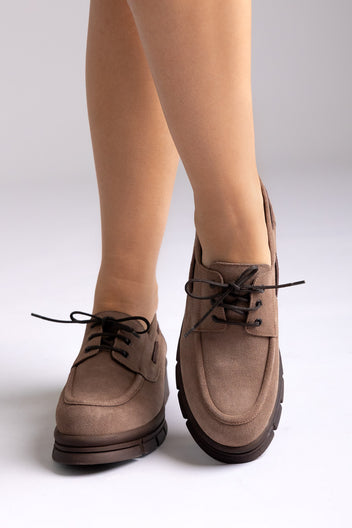 Chunky Sole Oxfords - Taupe Suede