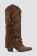 Μπότες cowboy με τακούνι block - Καφέ σουέτ