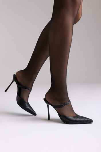 Mules stiletto con Croc estampado - Coco negro