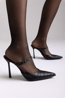 Stiletto Mules Croc Pattern TFP - Black Croc