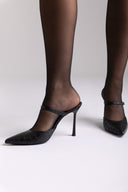 Stiletto Mules Croc Pattern TFP - Black Croc