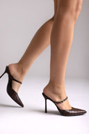 Stiletto Mules Croc Pattern TFP - Brown Croc