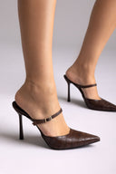 Stiletto Mules Croc Pattern TFP - Brown Croc
