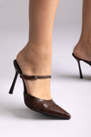 Stiletto Mules Croc Pattern TFP - Brown Croc