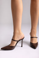 Stiletto Mules Croc Pattern TFP - Brown Croc