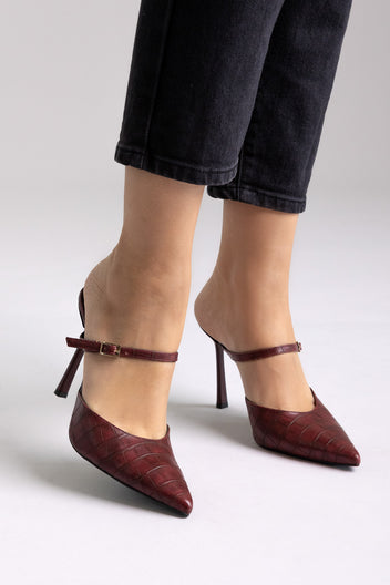 Mules mit Stilettoabsatz Croc Pattern – Burgundy Croc