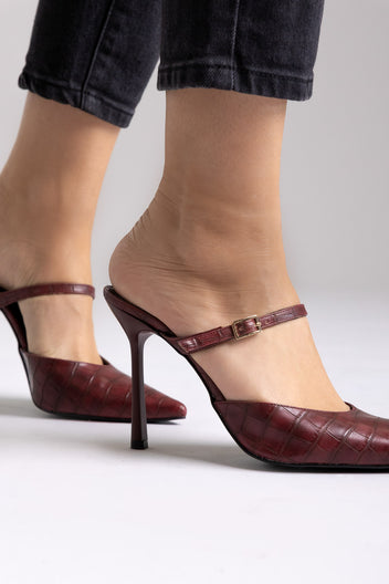 Mules mit Stilettoabsatz Croc Pattern – Burgundy Croc