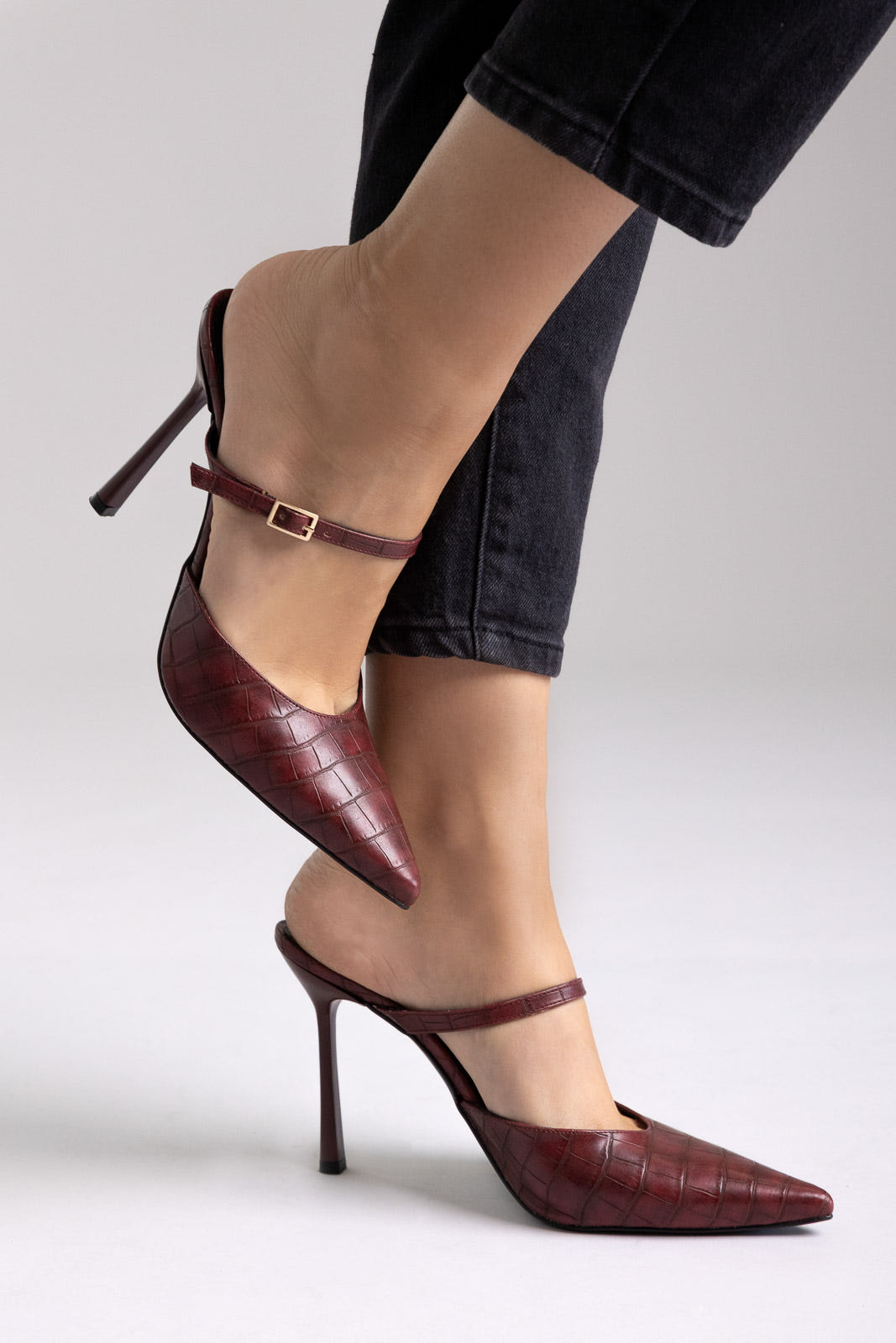 Mules mit Stilettoabsatz Croc Pattern – Burgundy Croc