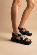 Δερμάτινα Flatform σανδάλια - Μαύρο Ματ