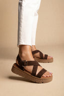 Leather Flatform Sandals - Brown Suede
