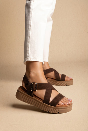 Sandales Flatform en cuir - Daim marron