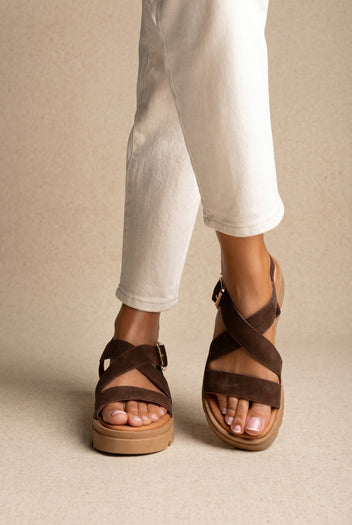 Sandales Flatform en cuir - Daim marron